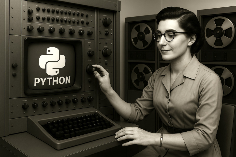Retro Mainframe Woman Coder Python
